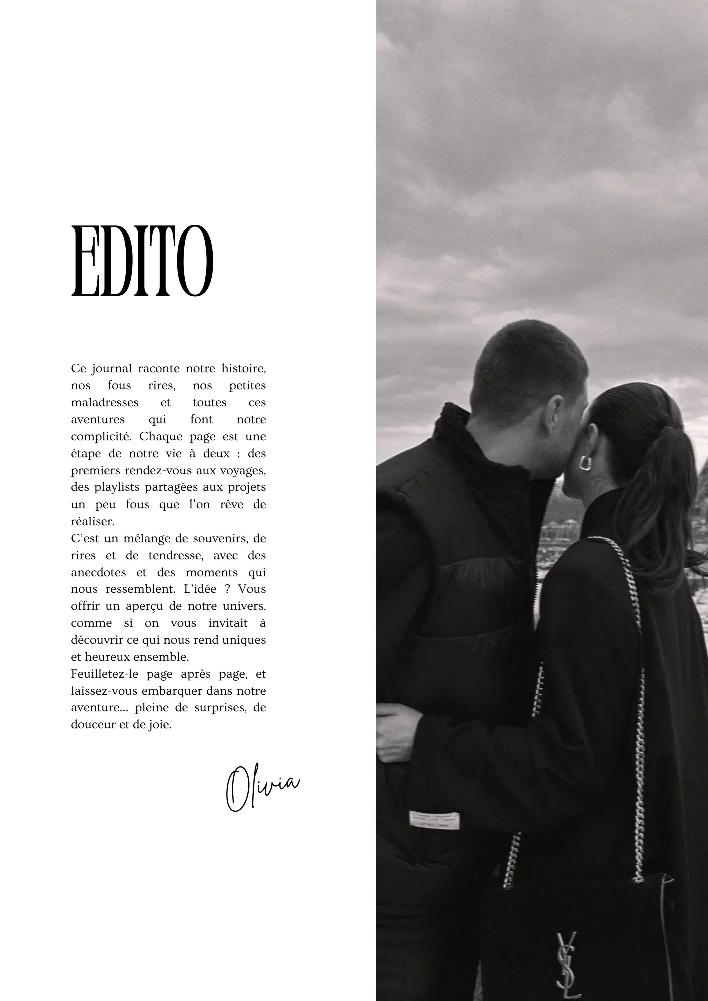 Page Édito du Magazine Couple, avec un texte et une photo du couple